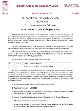 Imagen Anuncio de información pública relativa a la solicitud de autorización de uso excepcional de suelo rústico